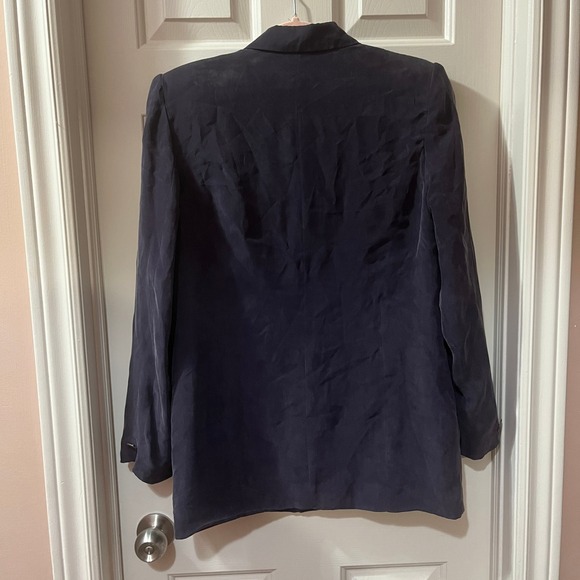 80s Blue Purple Blazer Jacket Metal Button Lightweight Loose Fit Women's Medium - Picture 2 of 7